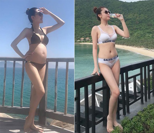 Chỉ khoảng 1 tháng sau khi sinh em bé, Ngọc Duyên đã tự tin diện bikini đi biển. Nữ hoàng sắc đẹp toàn cầu 2016 không có nhiều khác biệt trước và khi lên chức mẹ. Cô vẫn giữ chế độ ăn uống, tập luyện cũ, tự tin diện những bộ trang phục bó sát khi đi sự kiện.