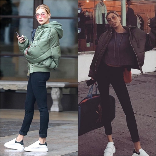 Kendall Jenner, Elle Fanning và đặc biệt là Hailey Baldwin đều mê mẩn thiết kế khỏe khoắn và dễ mix đồ của đôi sneaker màu trắng này.