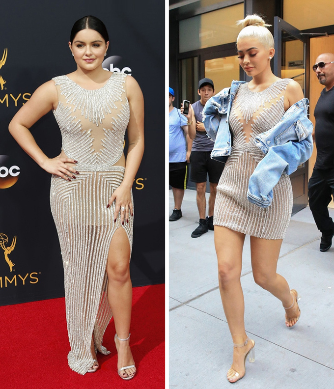 Trong khi đó, em gái út của Kim - ngôi sao mạng xã hội Kylie Jenner (phải) - hoàn toàn lấn át diễn viên Modern Family Ariel Winter.