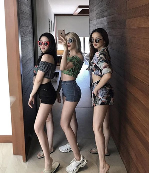 Chị ba Thiều Anh Đào (trái) tuy có nhan sắc, dáng chuẩn chẳng kém hai cô em nhưng không tham gia nghệ thuật mà tập trung kinh doanh thời trang.