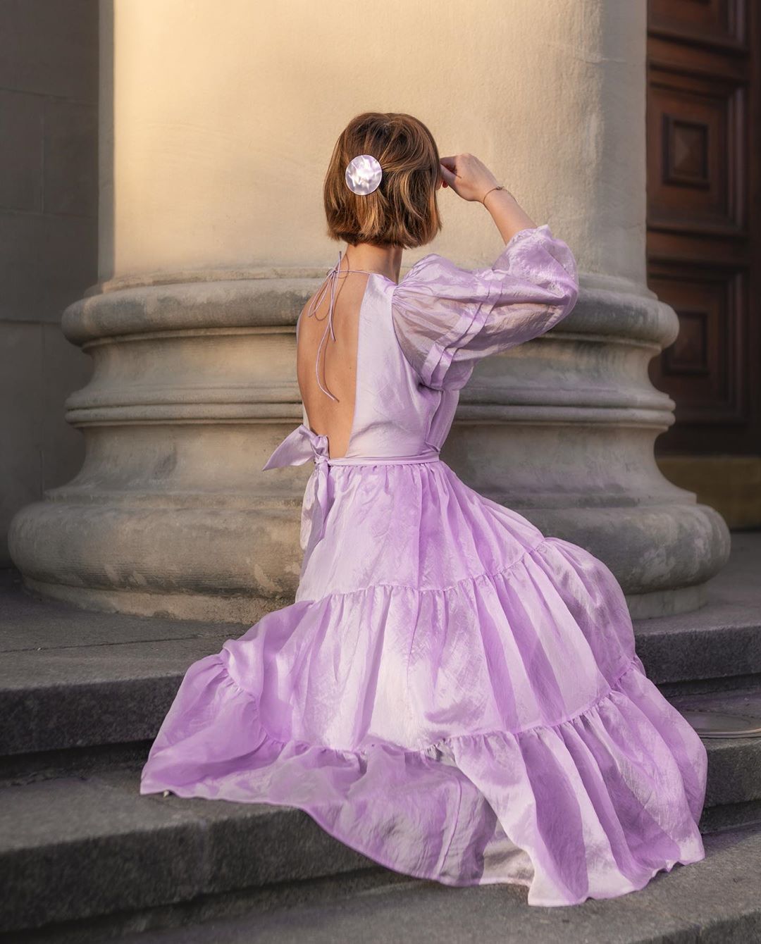 Đầm voan cổ điển màu tím lilac